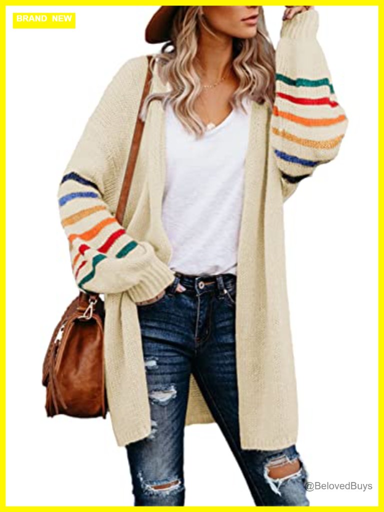 Striped Color Block Open Front Knit Cardigan Coat